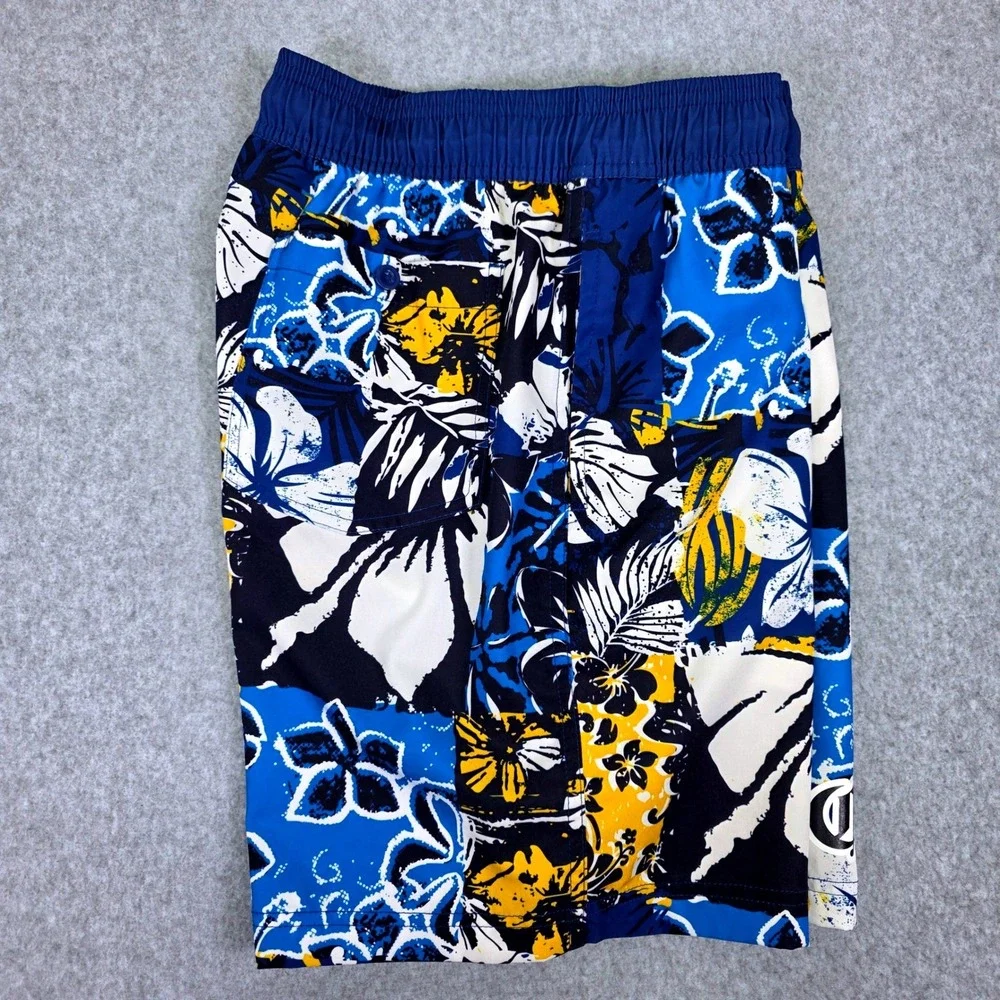 Corona Extra Men's Small‎ Floral Patchwork Swim Trunks Blue Yellow Board Shorts